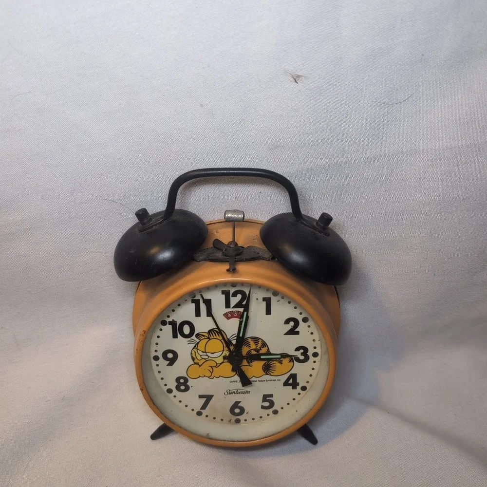 Vintage Sunbeam Garfield Wind Up Orange Clock Alarm Not Working